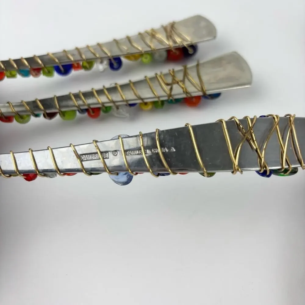 Vintage 90’s Y2K 4 Piece Serving Spoons & Forks Wired Glass Beads